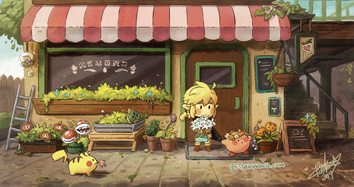  Last drawing of 2019!! Link and Kirby at the flower shop another #illustration heavily inspired by 