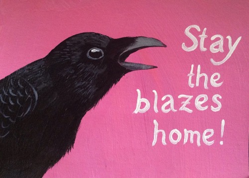 Stay the blazes home, crow! Acrylic painting on cardboard 