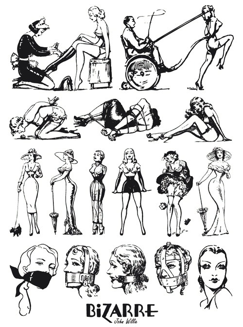 glamourtramp:  illustration x john willie  x bizarre magazine 
