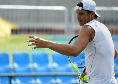 loveequalsnothing: Rafa Nadal and Marc Lopez practice ahead of the Olympic Games 2016.