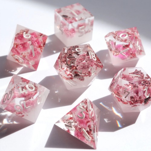 sosuperawesome:Floral Dice // Everything Dice Co on Etsy [ID: three photographs of tabletop gaming d