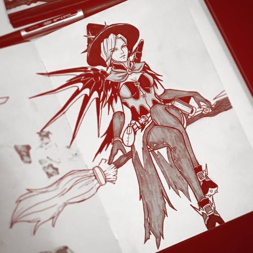 trixdraws - Day 12 - Doki doki Witch Mercyyy~#inktober...