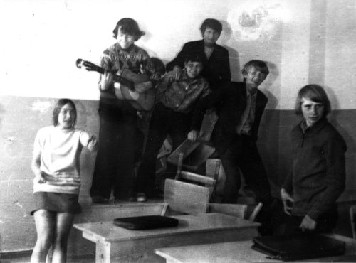 School is out. My classmates and me (with the guitar) 8th Grade, Northwest Russia 1975