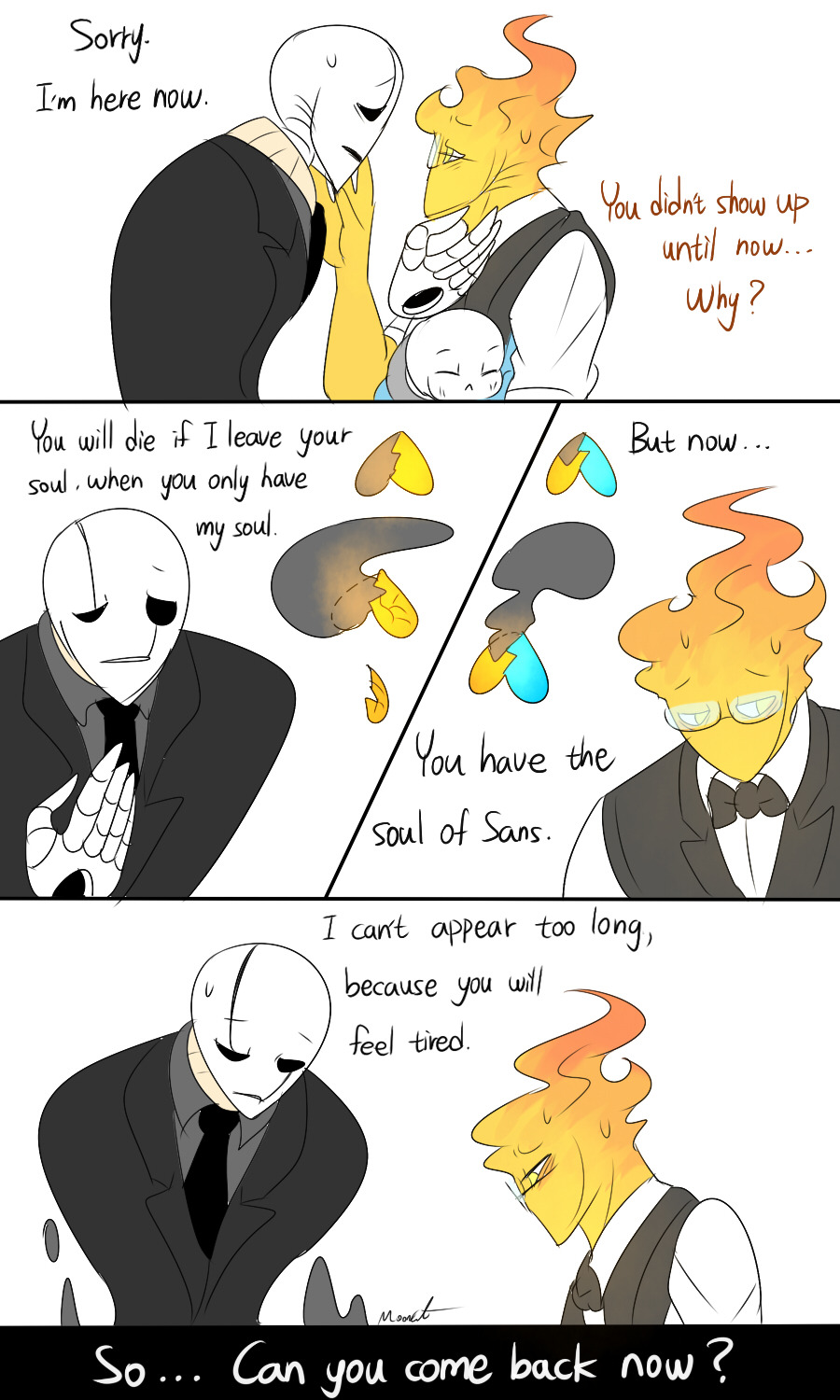 mooncatyao:  [Armbands] Grillby &amp; little SansThe reason why Grillby starts