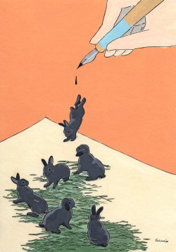 pdubbery:  schinako:   Day 6. Drooling（垂れること）    The ink drools from a pen, and black bunnies are born✑🐇    @jazzcndy