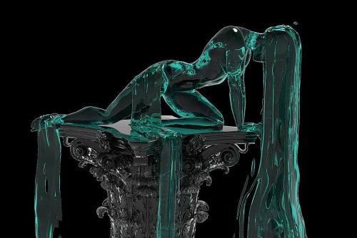 thedesigndome: Melting Glass Sculptures Of Drowning Female Figure Set On A Pedestal Artist Alexandra