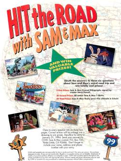 vgprintads:  &ldquo;Sam &amp; Max Hit the Road&rdquo; [Contest] Computer Gaming World, January 1994 (#114) Uploaded by CGW Museum 