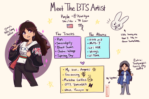 Here’s my drawing for the “Meet The BTS Artist” thingy that was going around on twt. ^ ^