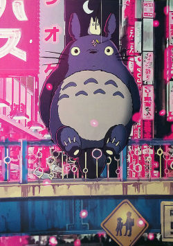 onrepeattttt:  My latest illustration, neon Totoro poster, Totoro makes a trip to Shibuya! Follow me at Facebook: https://www.facebook.com/onrepeatstudio 