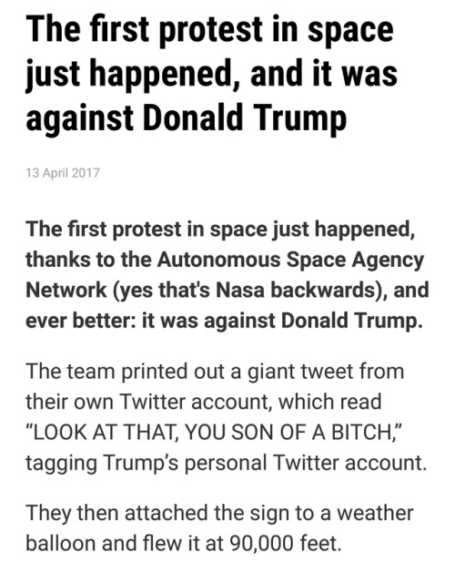 anthropwashere: lyinginbedmon:  ithelpstodream: out of this world trolling lmao For bonus context, the actual quote they’re citing for this protest comes from Edgar Mitchell (1930-2016), who flew in Apollo 14 and was the sixth person to walk on the