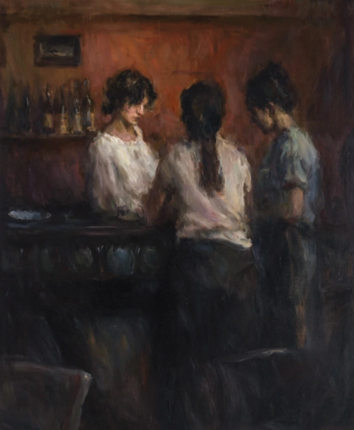 Ron Hicks  -  Discussion at the BarAmerican, b. 1965Oil on canvas