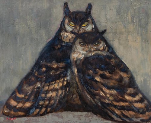 arsvitaest:Paul Jouve, Pair of Eagle-Owls,