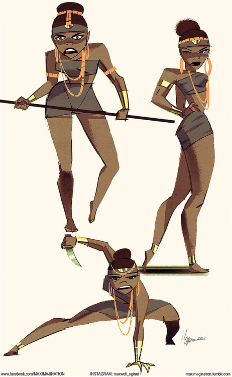 Here’s a finished pose sheet (1 of 2) for this character who I’ve given the name, Princess Ugonwa. I