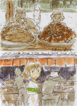 Illustrations by Hayao Miyazaki(Sen to Chihiro no kamikakushi, 2001)