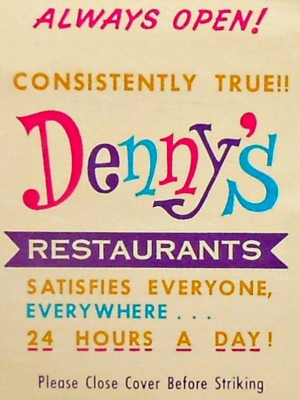 1950sunlimited:  Denny’s Restaurant matchbook cover 1960s 