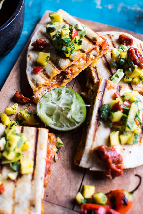 foodffs:  Fiesta Chicken Quesadillas with Chipotle Relish and Mango Salsa.Really