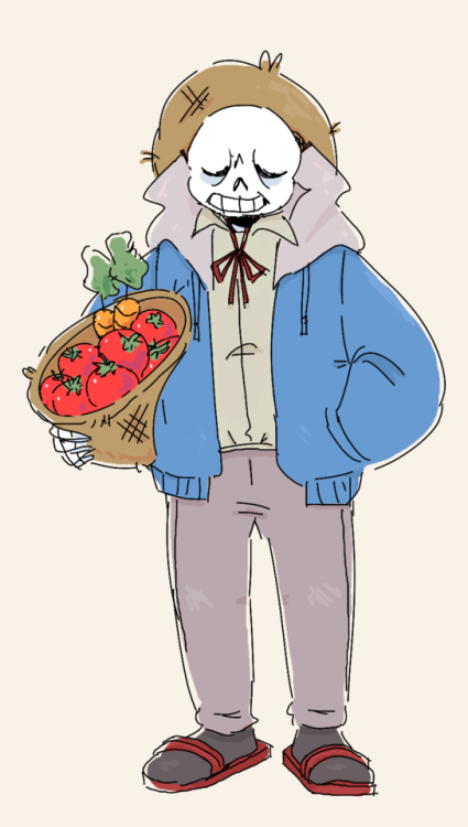 minty-hot-chocolate:okay i saw the japanese meme where sans is a farmer and it was so wholesome i co