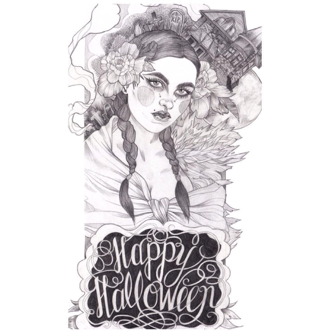 💎DRAWING SALE💎'Happy Halloween’ original drawing💎30x42cm💎60+postage. Email for deets! Liz.clements84@gmail.com💘#Lizclements #Lizclementsillustration #Lsbeth #Ladyhead #Portrait #Illustration #illustrator #illustratorforhire #Artsale