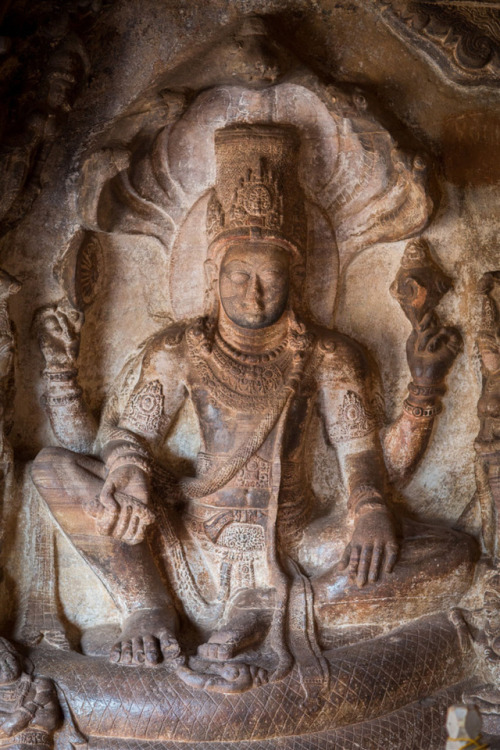 Vishnu at Badami caves, Karnataka, photo by Kevin Standage, more at https://kevinstandagephotography