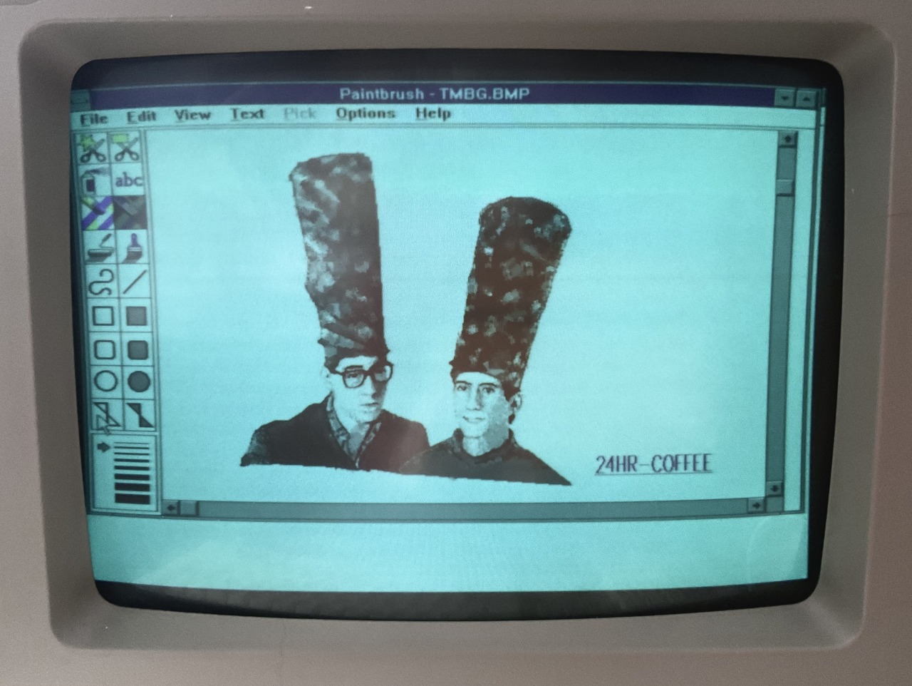 John & John with Carpet Hats - Rendered in MS Paintbrush on my IBM PS/2 