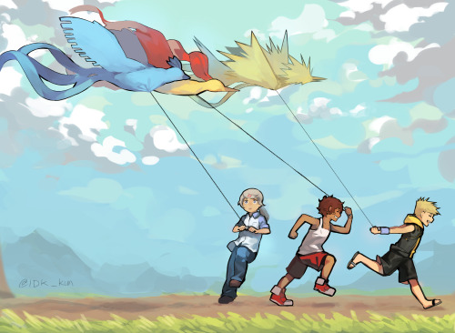 idk-kun: pokemon go team leaders as kids flying their kites!