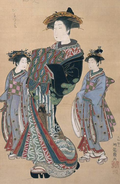 japaneseaesthetics: Procession of the Courtesan Hinazuru Yujo hinazuru dochu zu 遊女雛鶴道中図 Isoda Koryûs