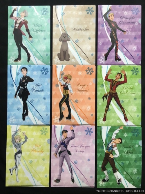 yoimerchandise: YOI x Animega Finish Pose! Trading Clear Acrylic Clip Badges & A5 Clear Files Original Release Date:May 2017 Featured Characters (9 Total):Viktor, Yuuri, Makkachin, Yuri, Otabek, Christophe, JJ, Minami, Phichit Highlights:The exclusive