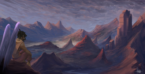 isharton:  “ A place once filled with laughter and joy now holds nothing but silence and dust.” A fanwalker piece ´ v `My white-aligned fanwalker, Saphira overlooking her old home on Dominaria~Started out as a practice-piece but it spiraled out