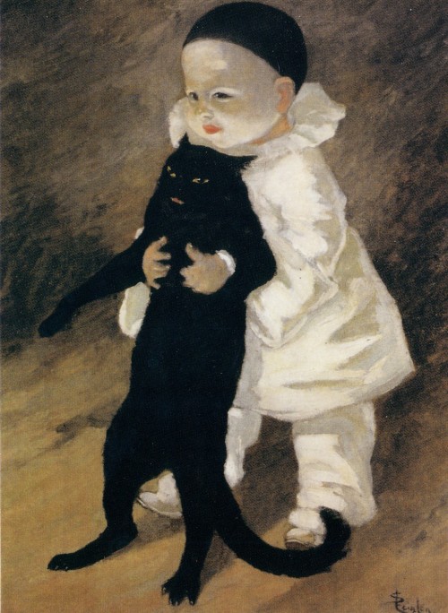 theophile-steinlen: Pierrot and the cat, Theophile Steinlen
