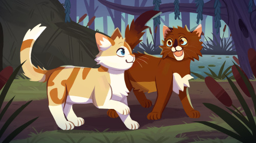 Lil illustration I made for StarClan’s Chosen! Stormkit (Crookedkit) and Oakkit