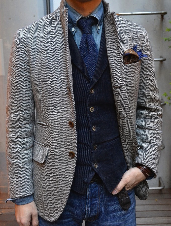 Tweed Jacket x Denim Vest