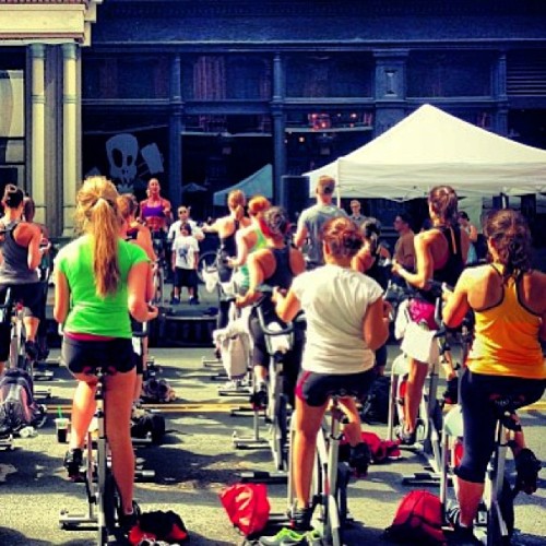 dareyoutoblog: Getting my cycle on with @kirastokesfit! #livewithfire #summerstreets #cycling #Revol