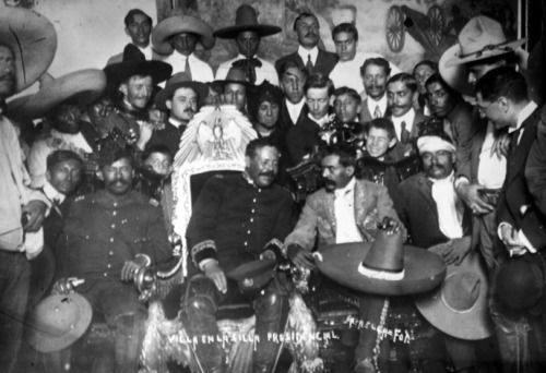 Pancho Villa (center left) and Emiliano Zapata (center right), circa 1914.