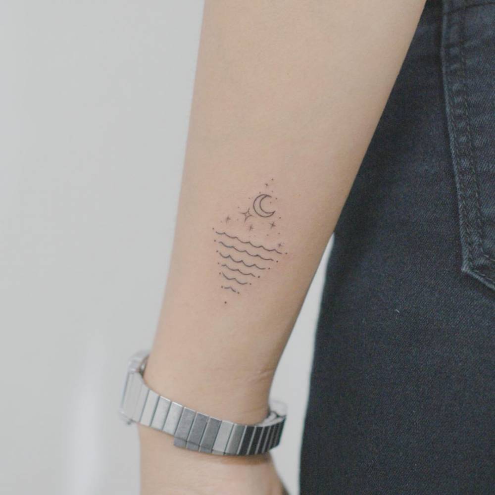 Little Tattoos — Minimalist palm tree tattoo on the left inner...