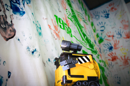 Wall-E is adding his hand? claw? to the White Birch Lodge Kids’ Program room. He’s excit