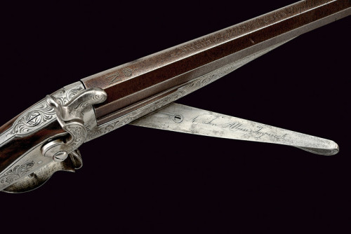 An engraved single barrel pinfire shotgun given by French Emperor Napoleon III to his son the Imperi