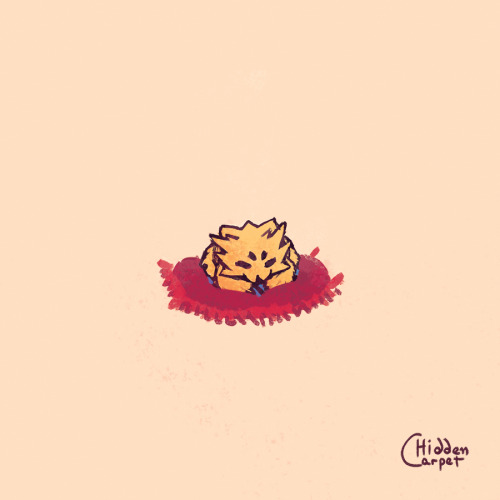 [ID: Pokemon fanart. A small digital painting depicting joltik sleeping on a small reddish pink pill