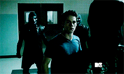 bilesandthesourwolf-deactivated:  Derek knows Stiles is in trouble and comes in, guns blazing, ready to help, only to realize Stiles has the situation in hand. And then Derek starts to notices that something isn’t quit right with the teen. 