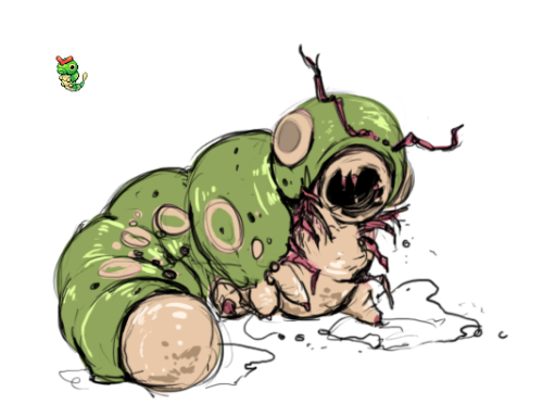 cocoaferret: Caterpie, Abra, Banette, the first batch of creepymon designs! I think I could’ve