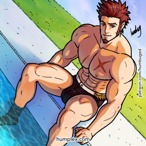 Napoleon Bonaparte from Fate/Grand Order and his “big cannon” at the pool, haha! This is