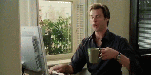 New Content Collective on Tumblr: computer, coffee, jim carrey, typing,  bruce almighty via http://gph.is/1Iy9vet