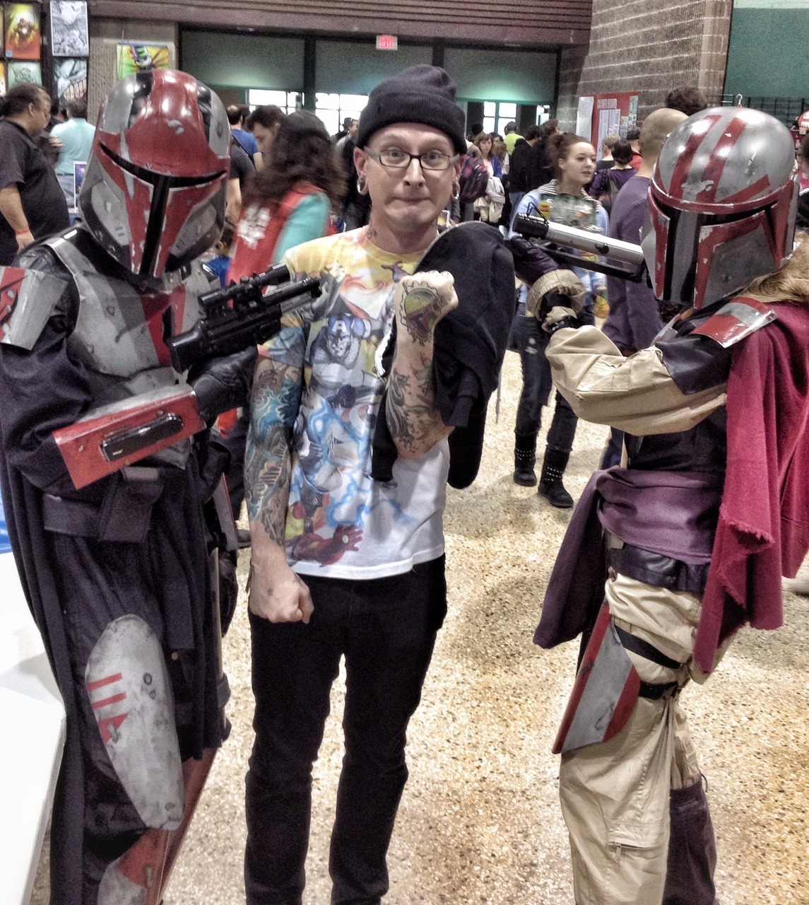 2013: Day 296
:: Got to experience my FIRST Comic Con today (Winnipeg). Met some rad folks, forgot to take pics, saw Ron Perlman, connected with the MB Movember Crew…good times!
Stoked to meet some Mandalorian’s (I have Boba tattooed on my...