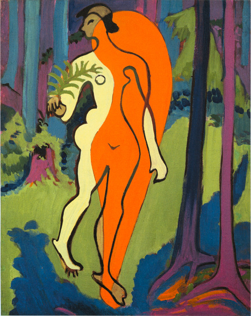 artist-kirchner:Nude in Orange and Yellow, 1930, Ernst Ludwig KirchnerMedium: oil,canvas
