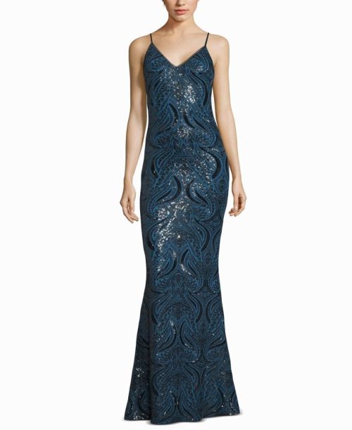 lovewomenfashionsthings:Xscape Women’s Gown Blue US Size 12 Strappy Sequined V-Neck Open Back $299 1