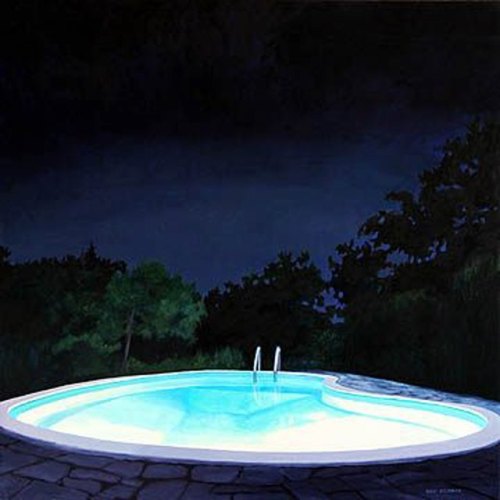 Night Pool   -   Kat O'Connor  American,b.1960s Oil on linen on board , 18 x 18 in. 