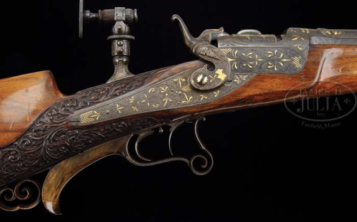 Deluxe and gold inlaid Steyr breechloading single shot target rifle.  Late 19th century.Estimated Va