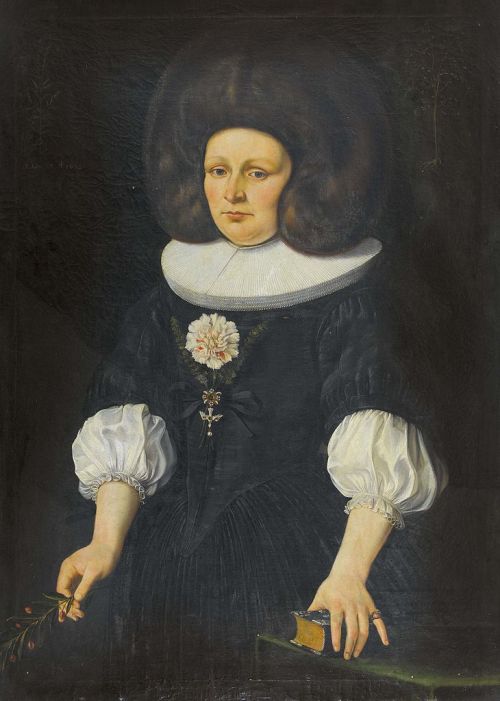 Lady wearing a large fur hat by Johannes Dünz, 1672