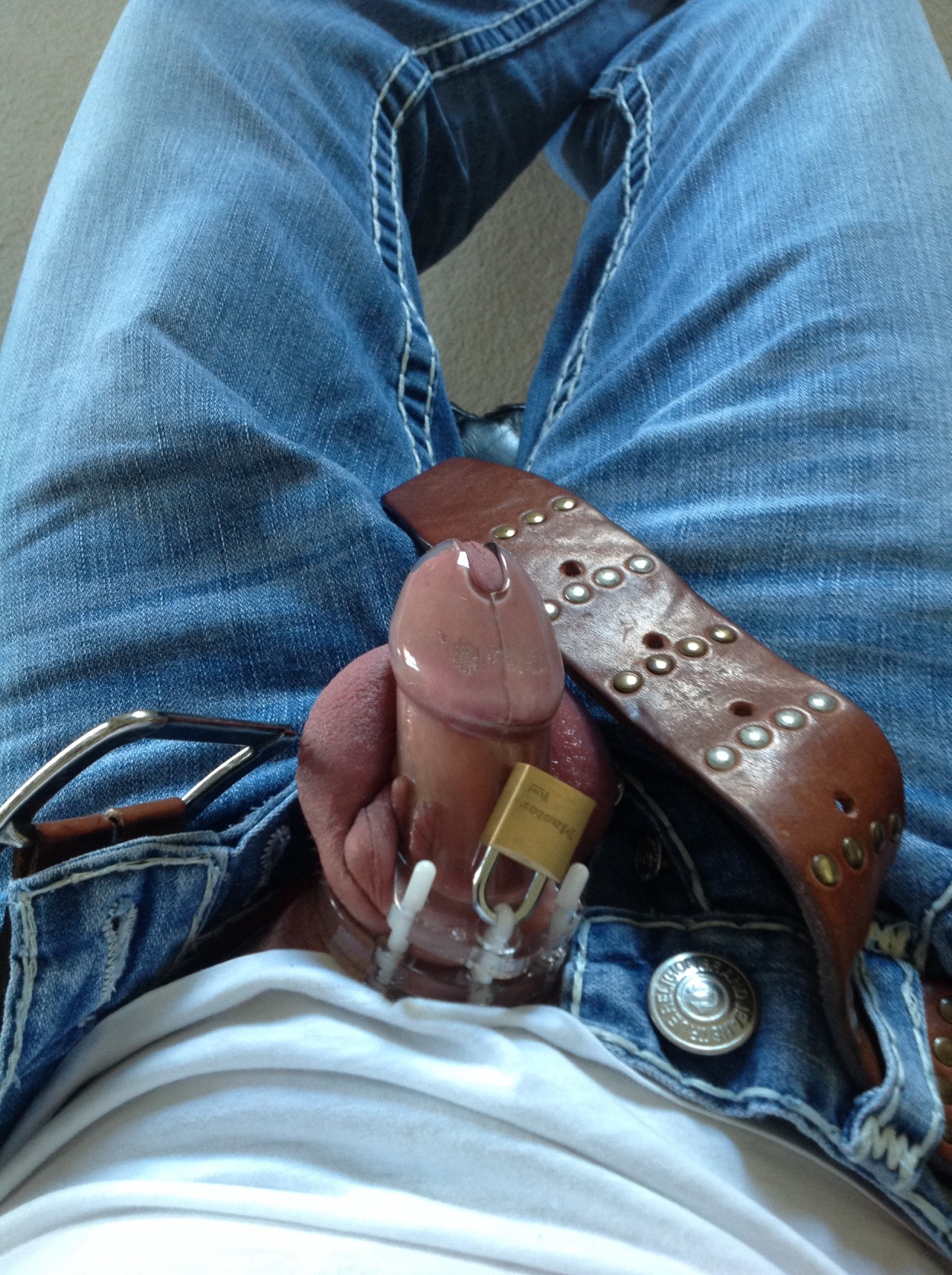 chasteguysandkink: lockedboi:  kinkilike:  Tightly packed under my jeans before a
