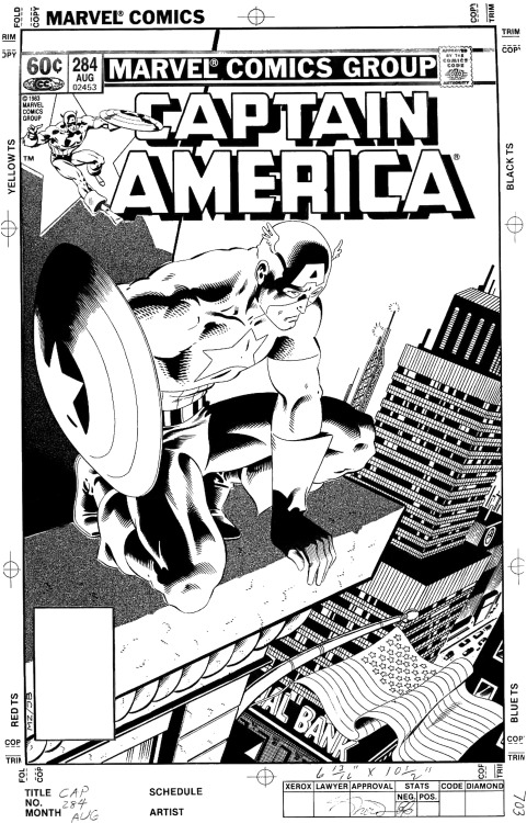 dirtyriver: comicartarchive:Captain America 284 Cover by Mike Zeck 