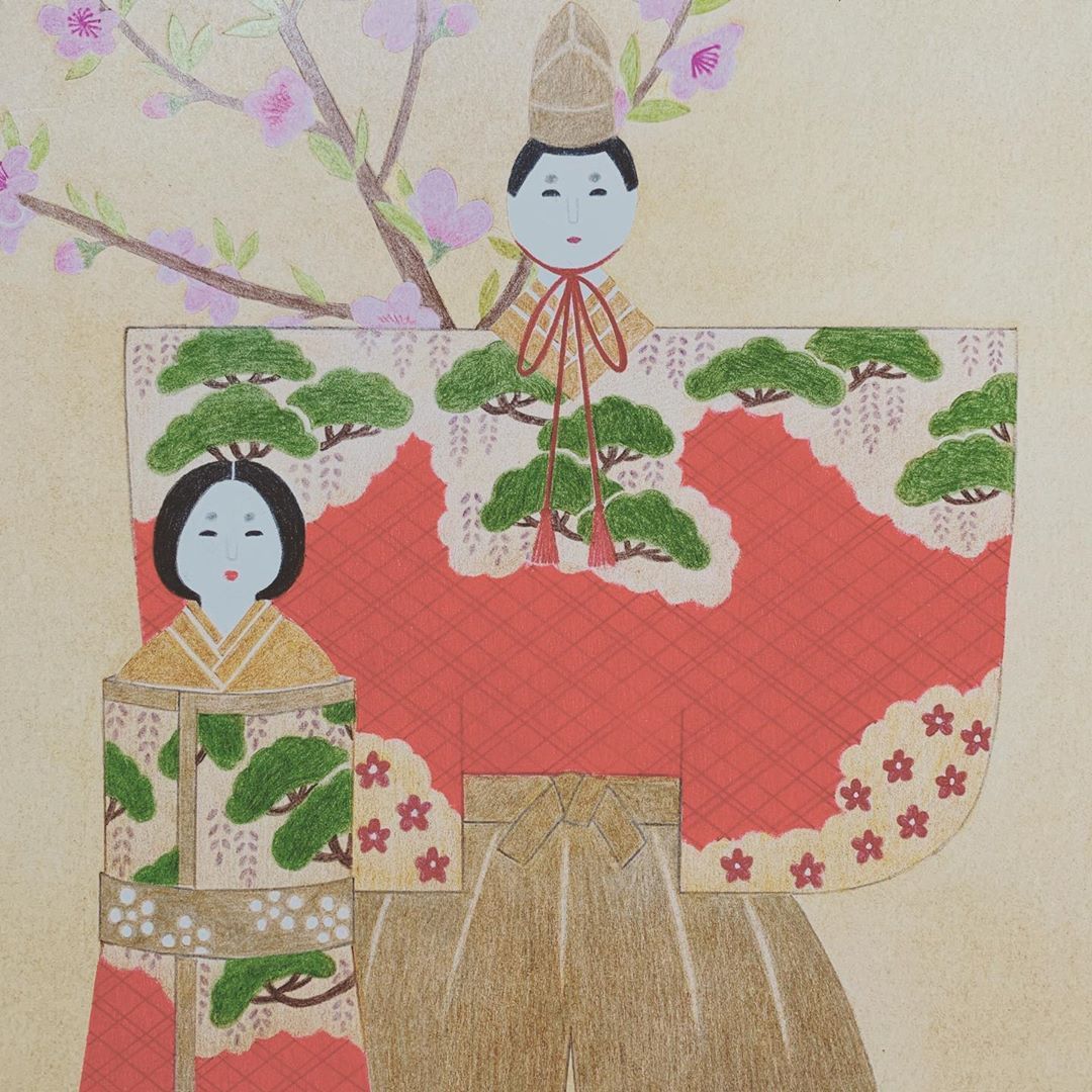 T O M O K O H O R A 立ち雛 家の雛人形はまだ出せていないんだけど 立ち雛描きました T O M O K O H O R A 立ち雛 家の雛人形はまだ出せていないんだけど 立ち雛描きました